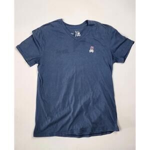 Men's Psycho Bunny Blue V-Neck Graphic Tee with Skull Bunny